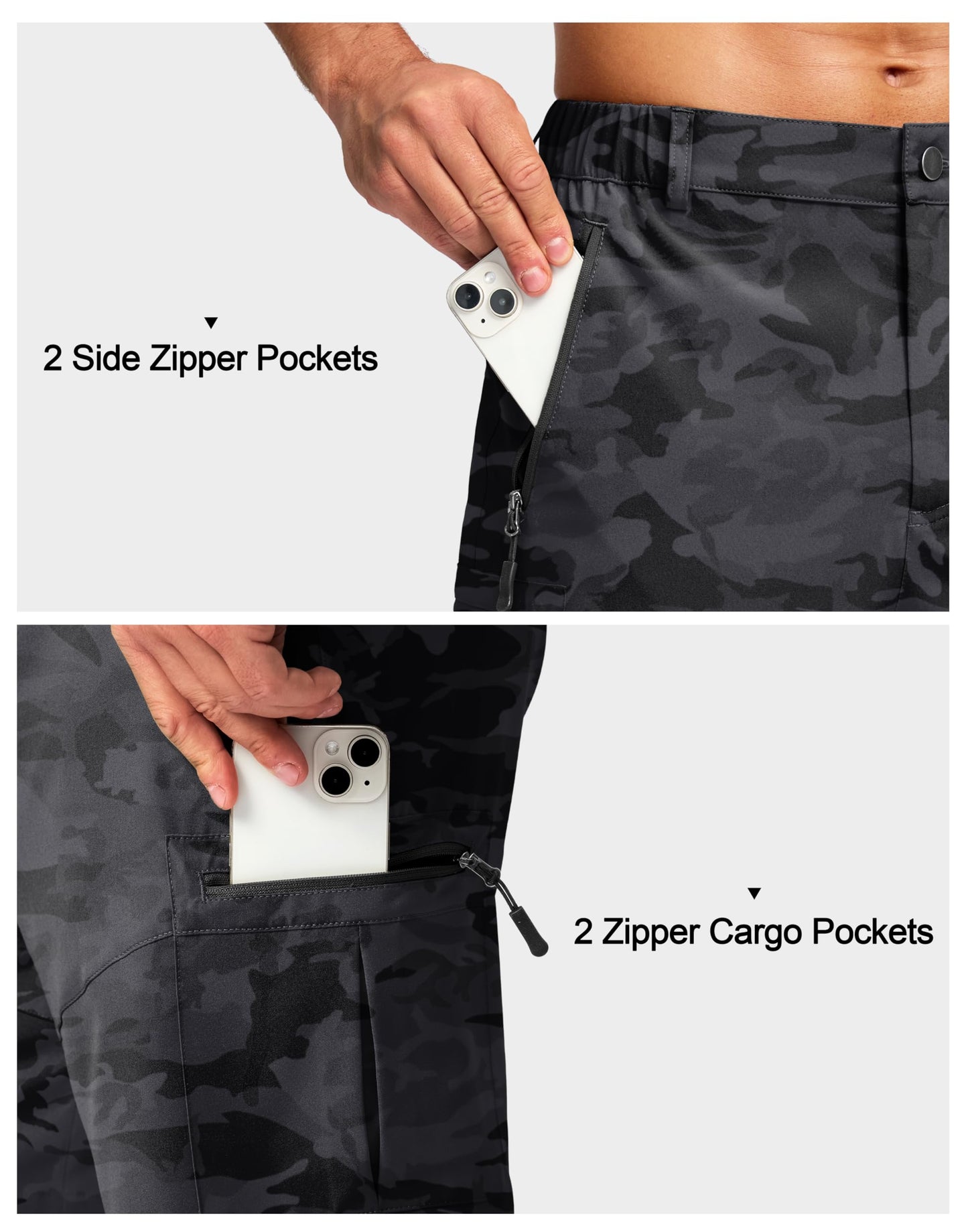 Pudolla Men's Hiking Cargo Shorts Lightweight 7" Travel Casual Shorts for Men Golf Work Outdoor with 5 Zipper Pockets(Black Camo Small)