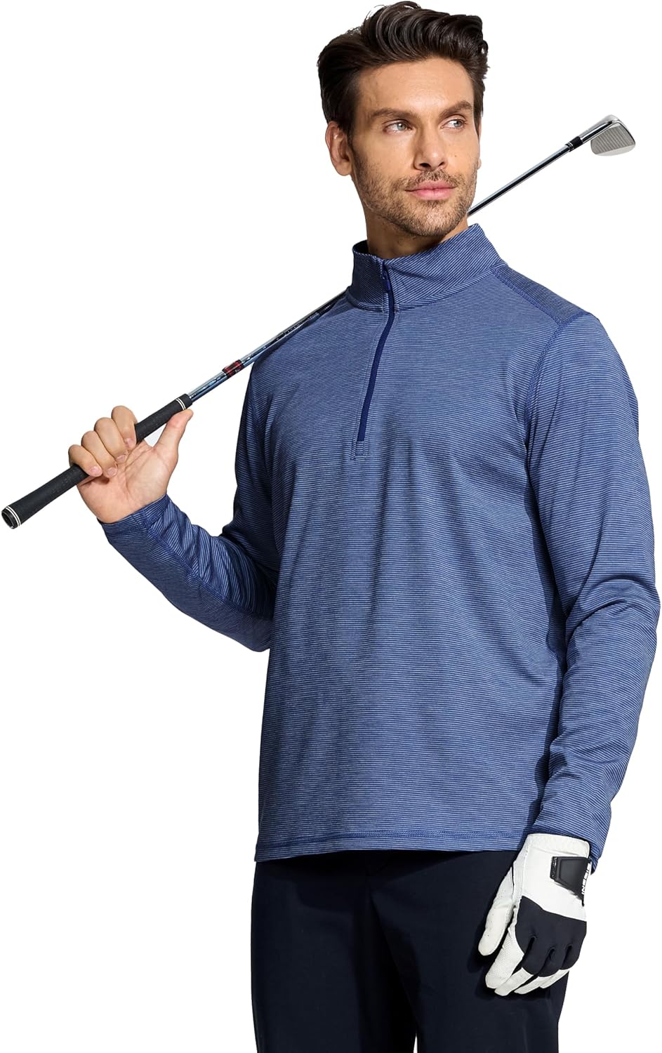 Men's Performance Quarter Zip Pullover - Dry Fit Stripe Mock Neck Golf Sweatshirt | Comfortable Midlayer