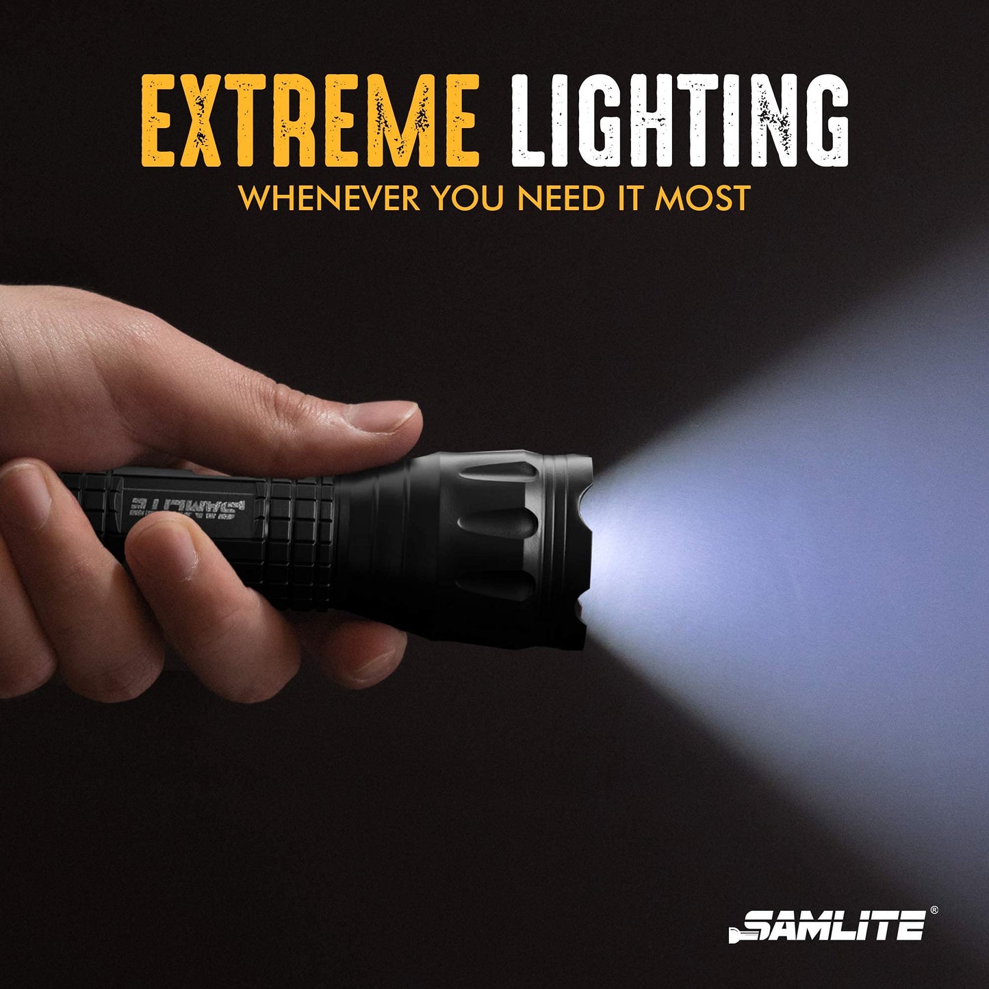 SAMLITE- LED Tactical Flashlight with 5 Options, Bright LED Light, Laser Pointer, UV Blacklight, Green Light and Magnetic Bottom - Water Resistant - (3 AAA Batteries Included)