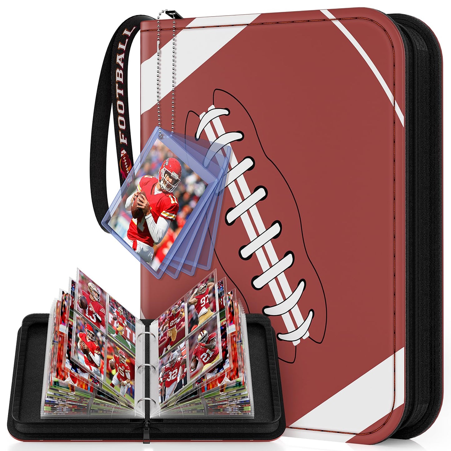 Mlikero 440 Pockets Football Card Binder, Sports Card Binder with Card Display Design, Premium Card Ablums with Sports Pattern Wristband Fit for Football Cards 2026