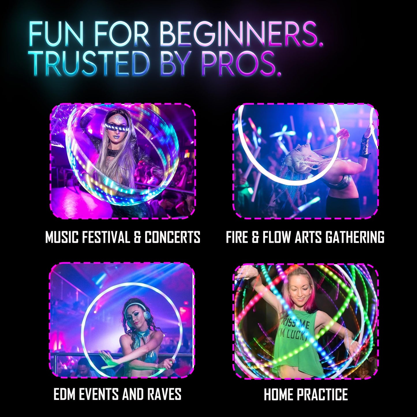 UltraHoop Remote LED Hoop - Wireless Control 60 Color Changing LED Lights w/ 300+ Modes & Patterns - Rechargeable Battery, HDPE Collapsible, Advanced to Beginner Hula Hoops - 26” x 5/8" OD - UltraPoi