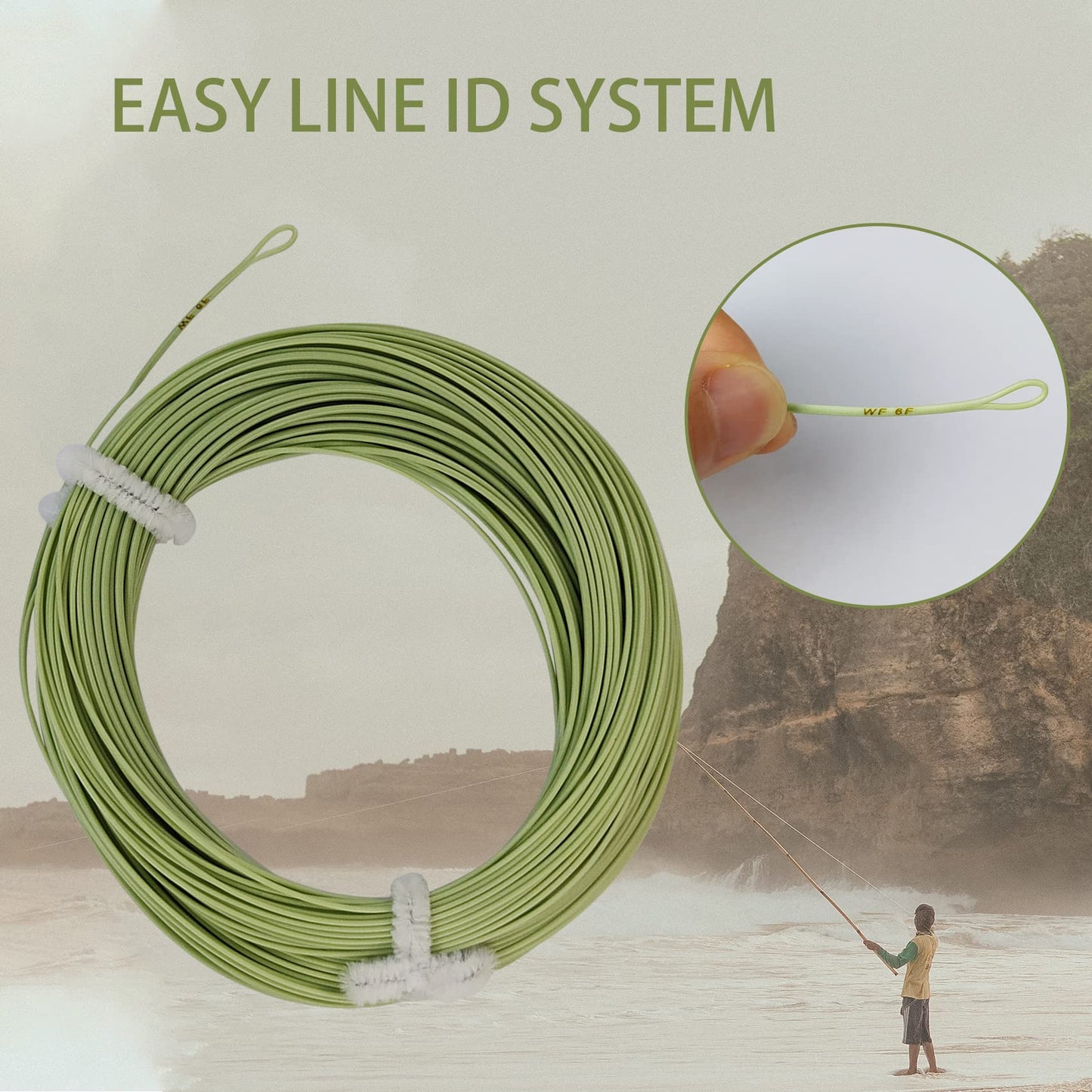 Fly Fishing Floating Line with Welded Loop Weight Forward Fly Lines 100FT (WF6F, Moss Green)