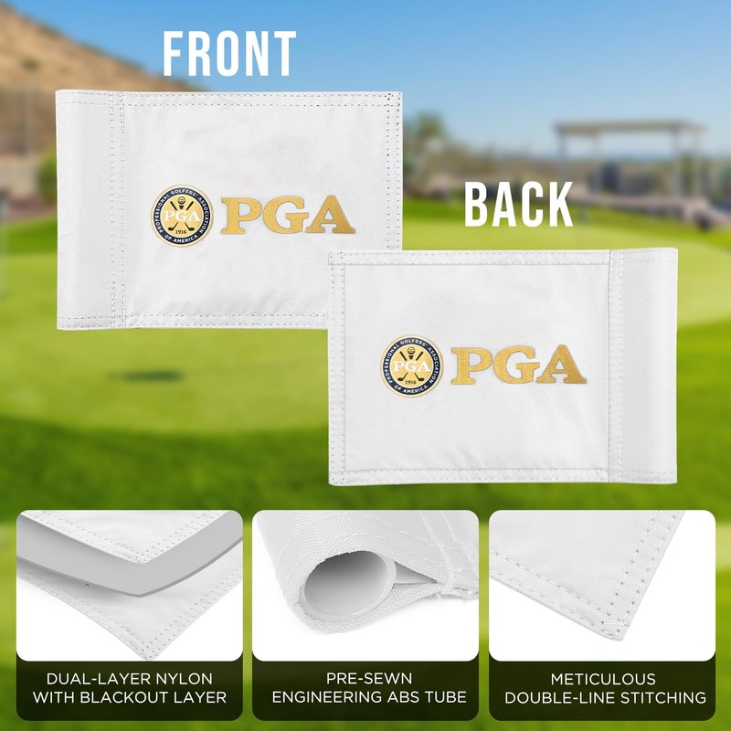 COGOLFING Golf Flag Mini, Double-Sided PGA National Flag with Regular Tube, Double-Sewn Durable 420D Nylon Golf Pin Flags for Backyard Landscape, 8"L x 6"H, White, 1-pack