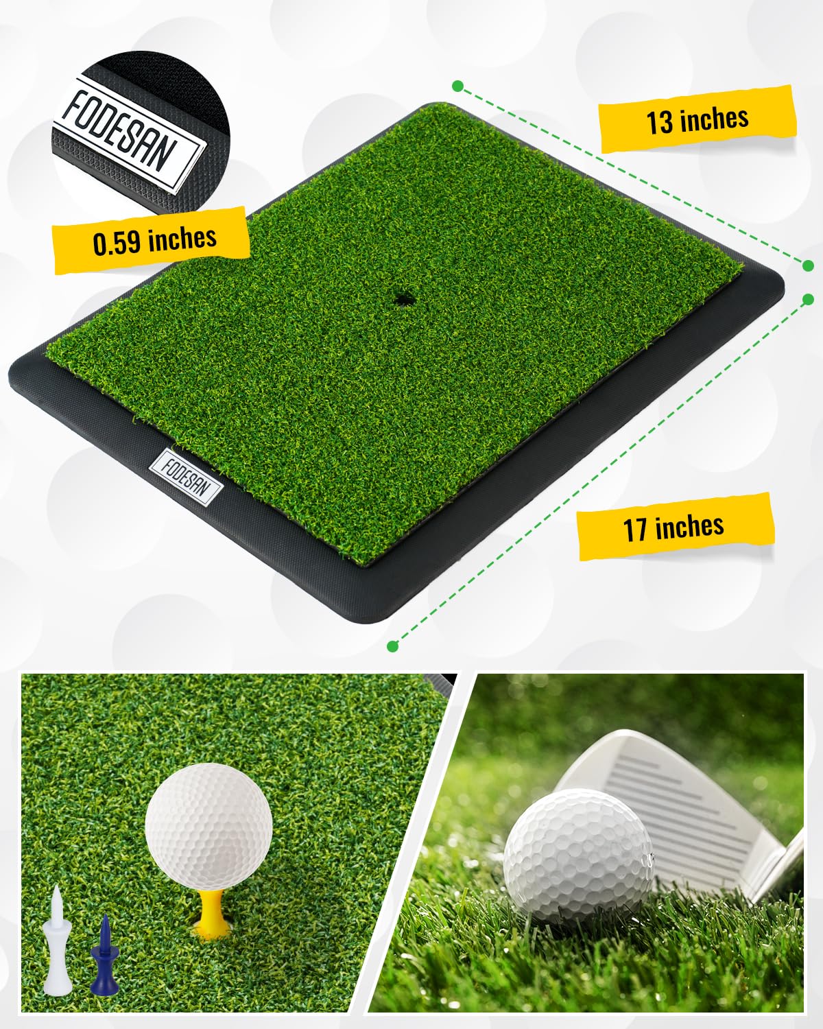 FODESAN Golf Hitting Mat – Golf Gifts Dual Turf Swing Trainer Practice Mat with Replaceable Surfaces & Tees – Indoor/Outdoor, Golf Net & Simulator-Compatible Training Mat for Winter Practice