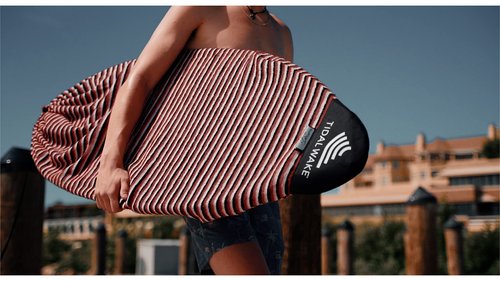 Tidal Wake TAG-IT Snub Nose Surf & Wake Board Sock Bag with Built-in Name Tag 58", Tag Your Bag - Personalize with Your Name! (Red & Black Striped)