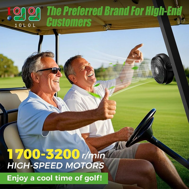 10L0L Magnetic Golf Cart Fan Rechargeable, 10000mAh Battery Operated Portable Fan with 3 Speeds, Strong Magnetic Base, 360 Rotatable Head, LED Light for Yamaha/EZGO/Club Car Golf Cart