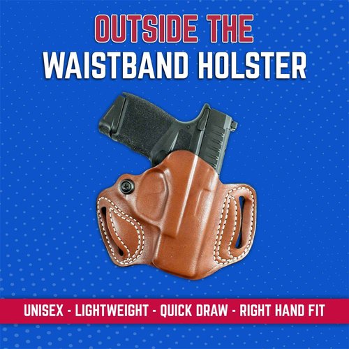 DeSantis Thumb Break Mini Slide Holster - Leather Holsters for Pistols, OWB Holster, Leather Pistol Holster, Adjustable, Compatible with Springfield Hellcat, Hellcat OSB - Right Hand Draw, Tan