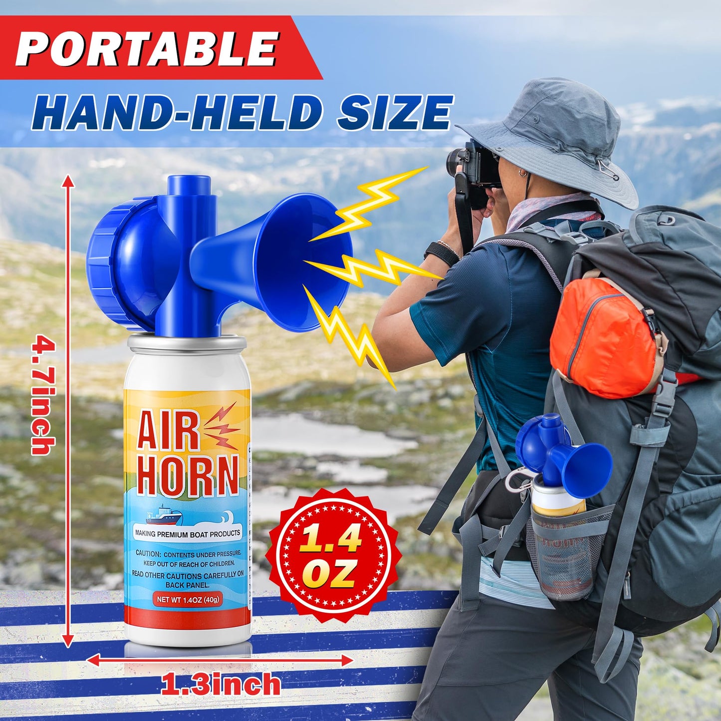 ElectricWise 2 Pack 1.4oz Mini Air Horn, 122DB Very Loud Air Horns Can, Marine Boat Horns for Safety, Meet Coast Guard, Fog Blow Horn Boat Accessories, Ideal for Boating, Camping, Hiking