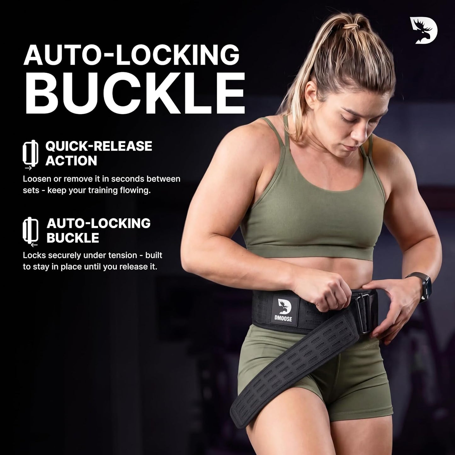 DMoose Weight Lifting Belt - Auto Locking Gym Belt for Cross Training | 4" Adjustable Nylon for Lumbar Support