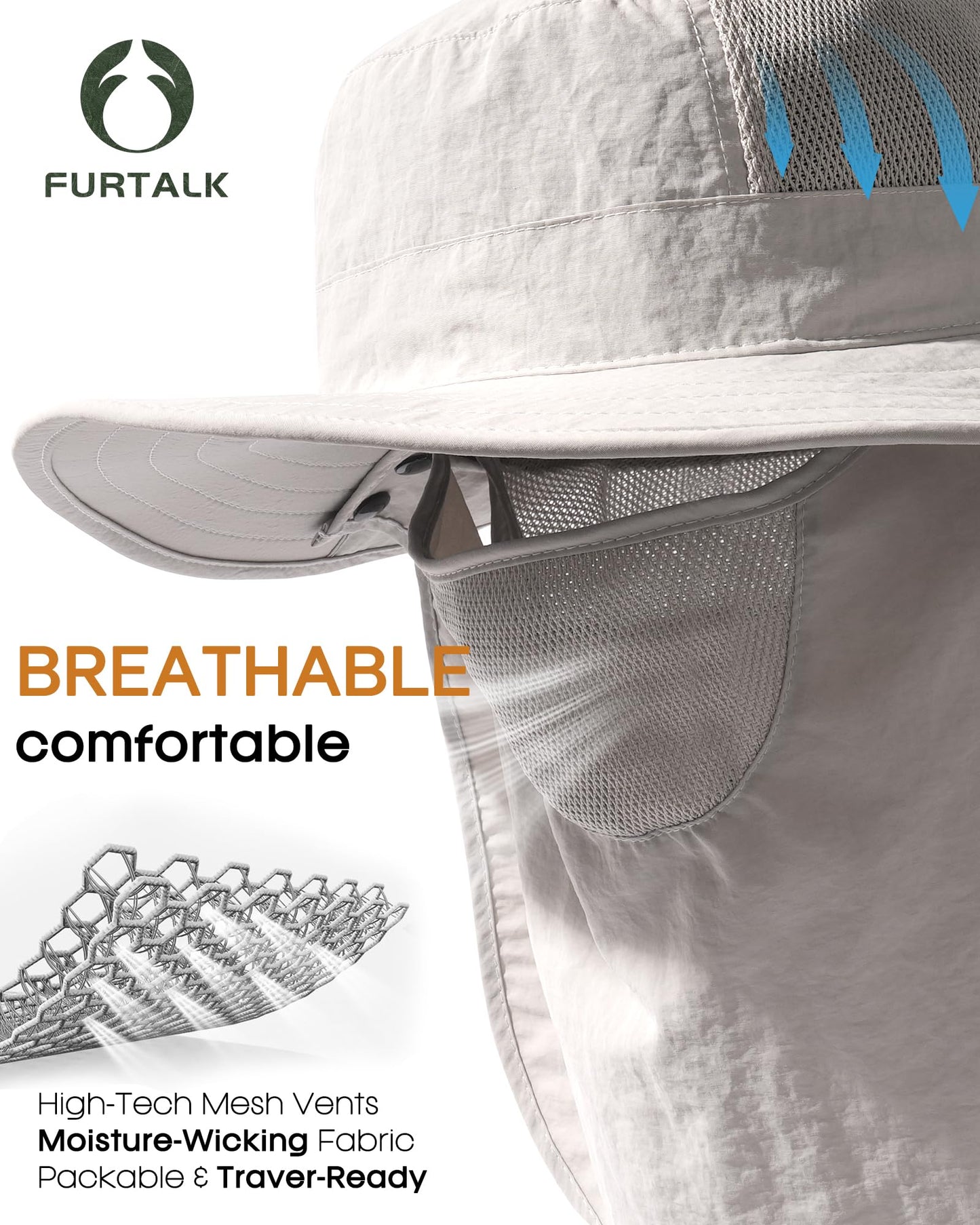 FURTALK Sun Hats for Men Face Cover Neck Flap with Wide Brim Fishing Hats