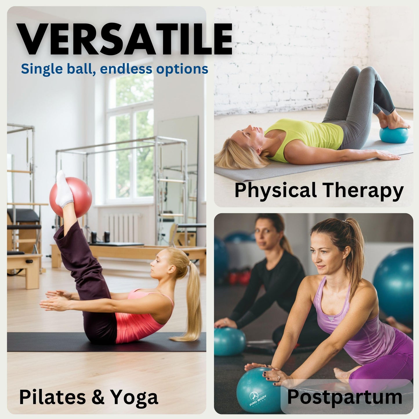 ProBody Pilates Small Exercise Ball with Pump - 9 Inch Workout Ball for Stability, Barre, Yoga, Core & Physical Therapy, Home Gym & Office Use (Black)