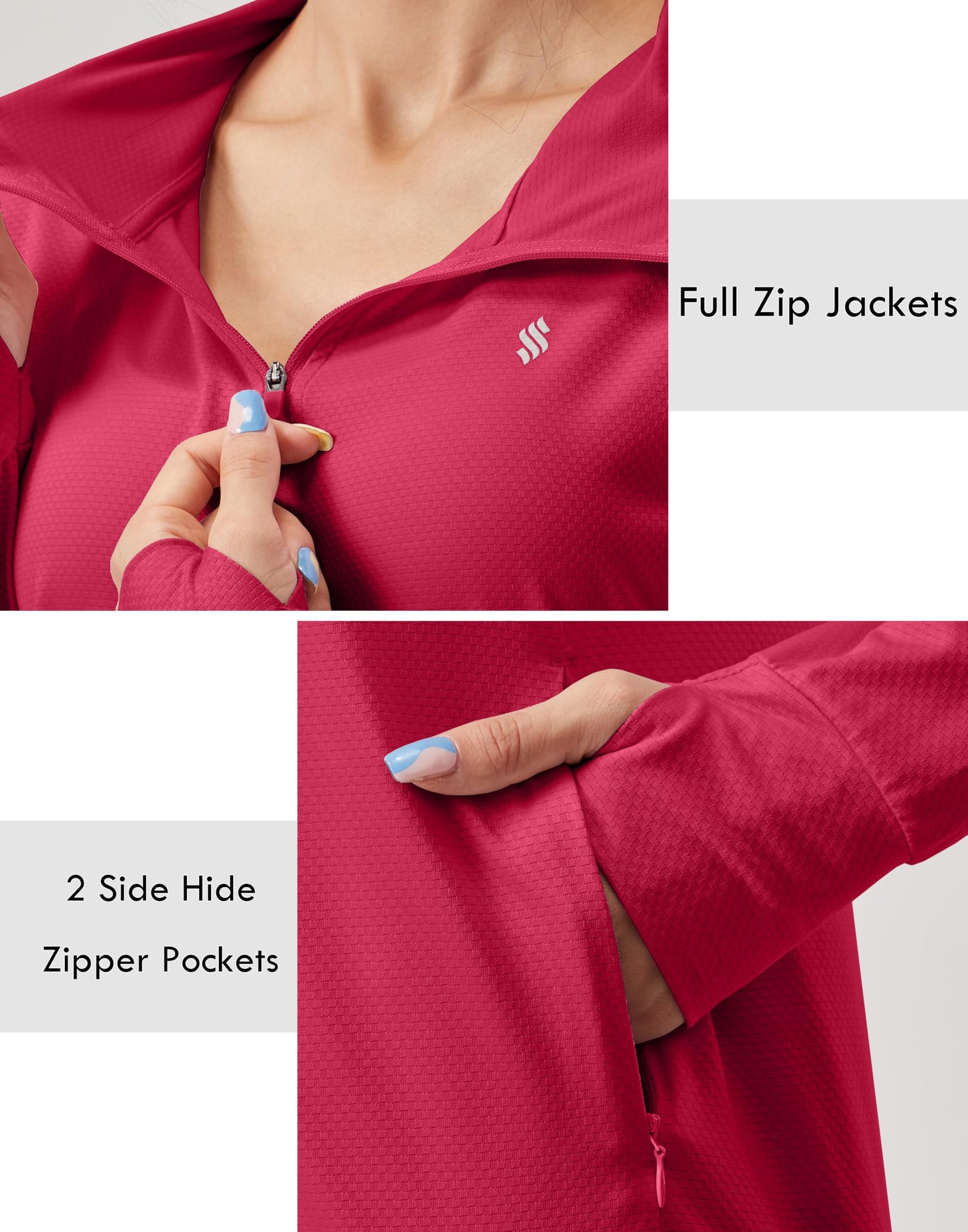 Soothfeel Women's UPF 50+ Sun Protection Hoodie Jacket Lightweight Long Sleeve Sun Shirt for Women with Pocket Hiking Outdoor(Red, XS)
