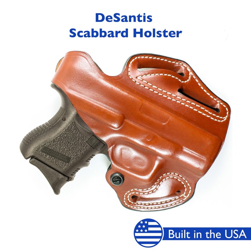 DeSantis Thumb Break Scabbard - OWB Leather Gun Holster for Men and Women, Outside the Waistband, Compatible with Glock 26, 27, 33 - Right Hand Draw, Tan