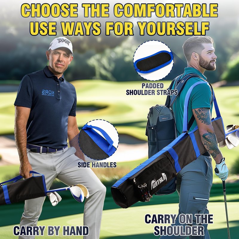 prowithlin Small Golf Bag, Portable Golfer Travel Bag with Several Clubs, Lightweight to Carry for Par 3 & Short Game, Men's Golfers Great Accessory and Gift, Nylon, Black