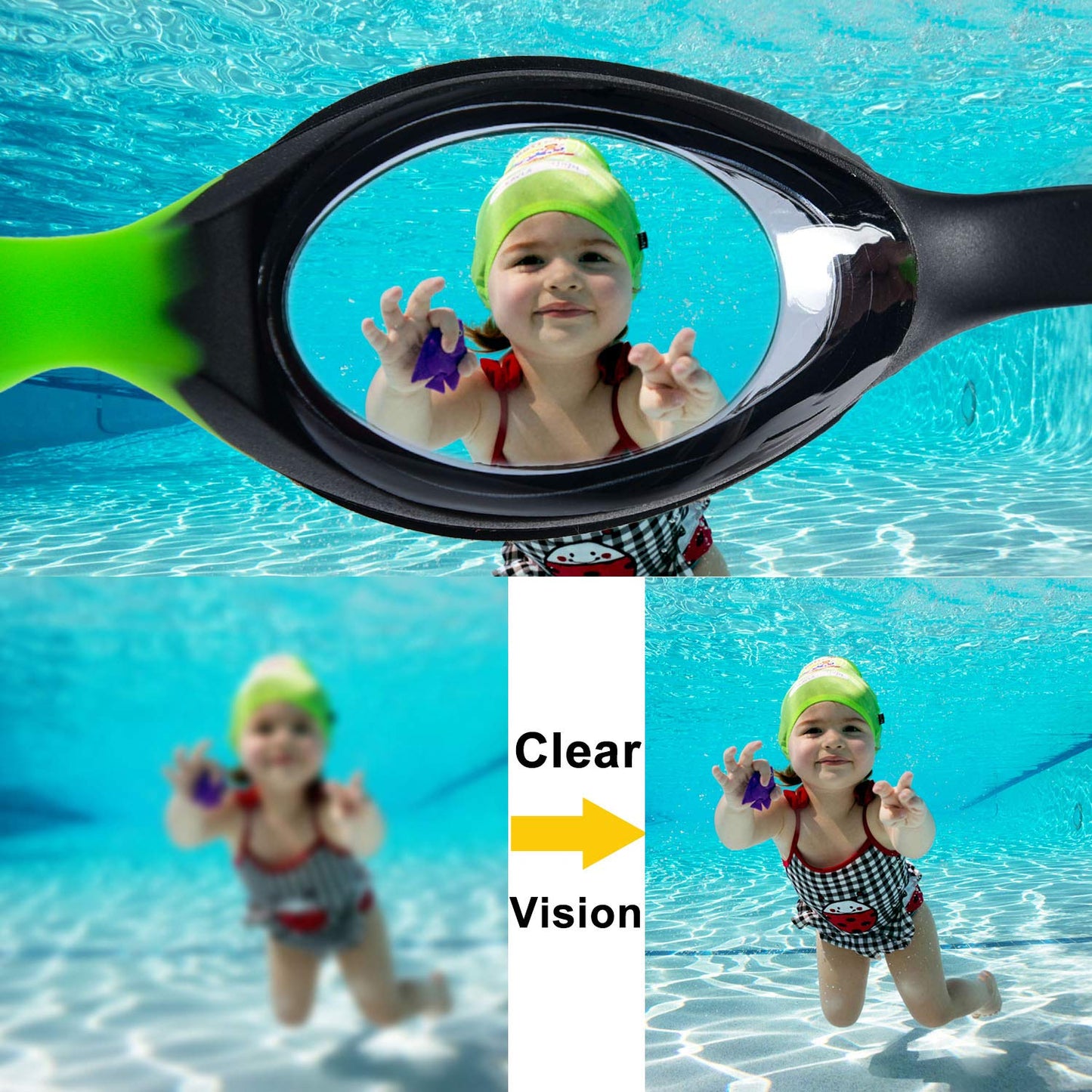 PHELRENA Kids Swim Goggles with Earplugs Nose Clip, Swimming Goggles with Anti-UV, Anti-fog Lenses