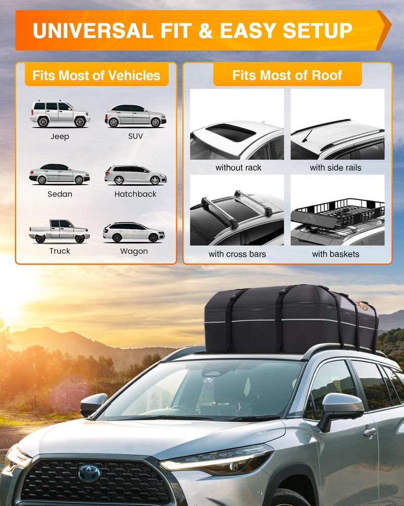 Sailnovo Rooftop Cargo Carrier Waterproof 21 Cubic Feet Car Roof Rack Cargo Carrier Roof Cargo Bag for All Cars with/Without Rack, Includes Anti-Slip Mat, 6 Door Hooks & Luggage Lock