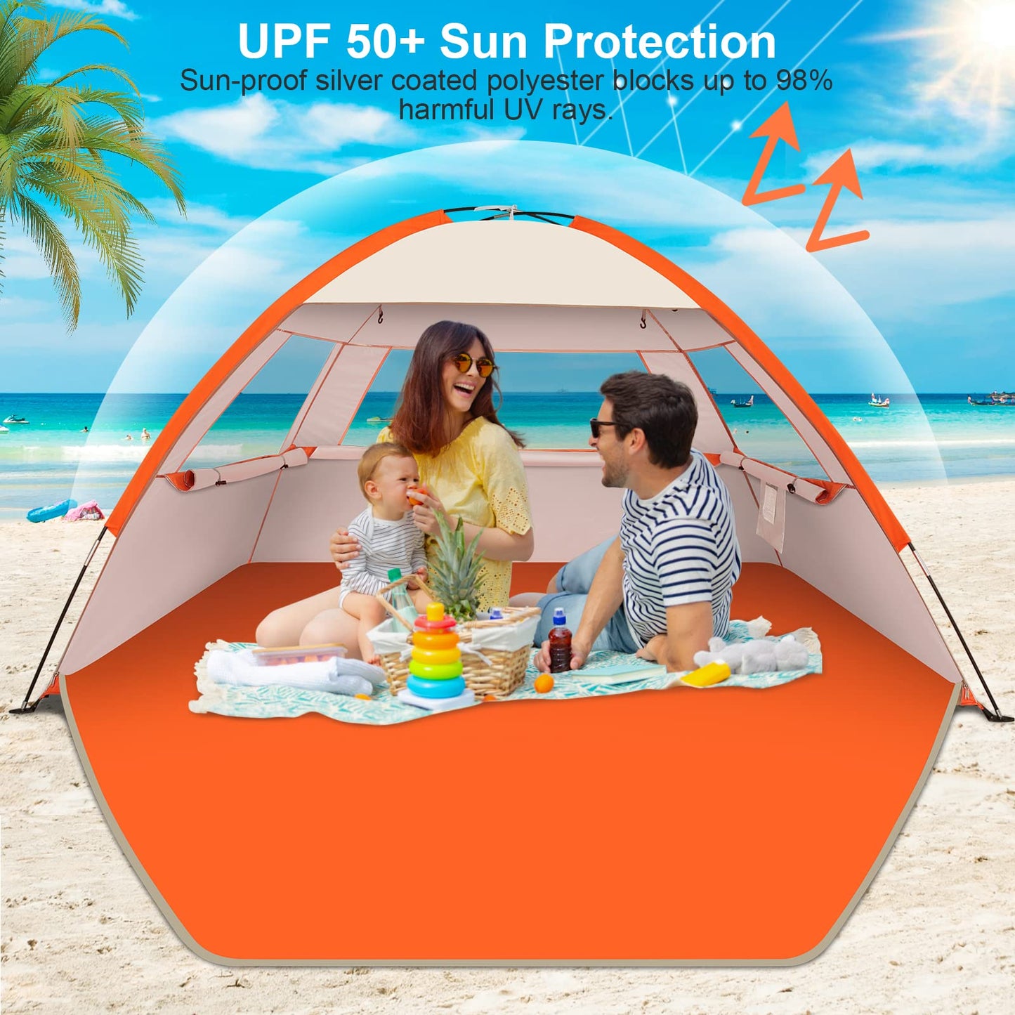 Gorich Beach Tent Sun Shelter for 3/4-5/6-7/8-10 Person with UPF 50＋ UV Protection, Lightweight & Easy Setup Beach Shade Canopy, Portable Beach Shade Tent Beach Cabana