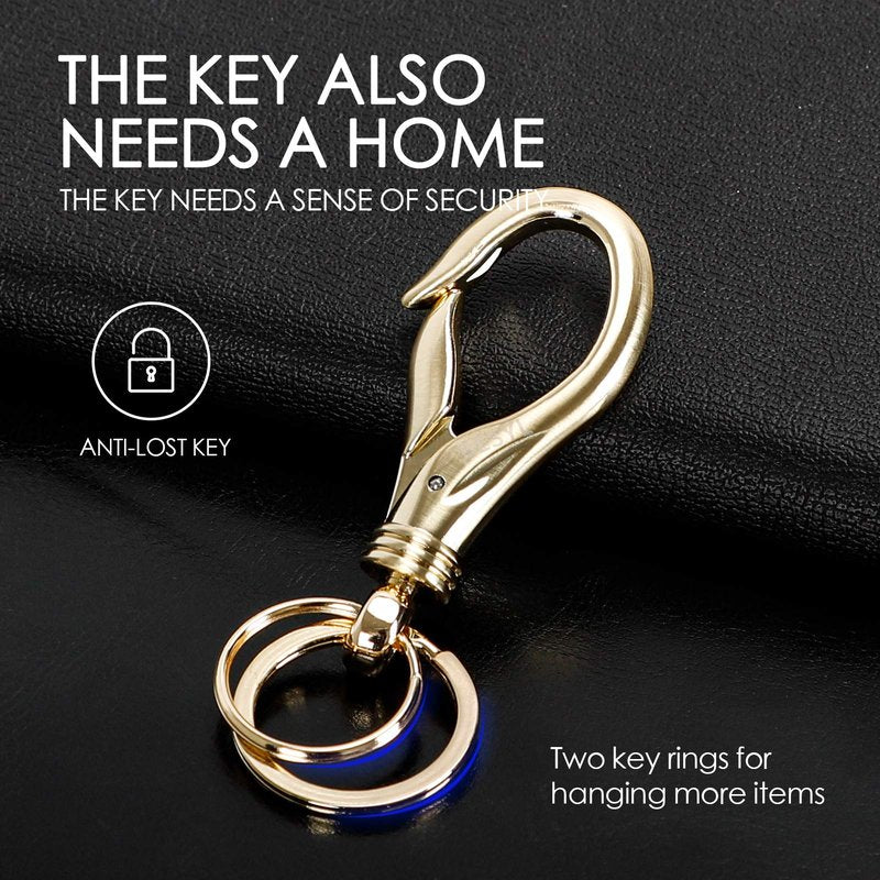 BESYL Swivel Snap Hook Keychain with 2 Key Rings, Zinc Alloy, Gold, 3.62in, Heavy Duty for Men and Women