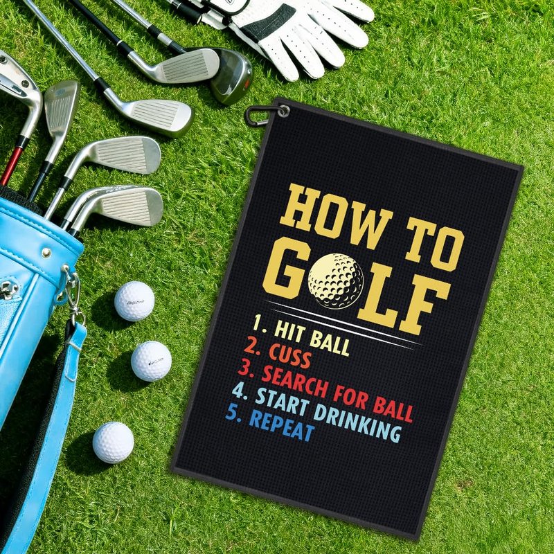 Juoqg How to Golf Towel, Funny Golf Bag Towel with Clip for Men, Golfing Accessories for Men Women, Christmas Birthday Retirement Gifts for Golfer Sports Fan, Golfing Gifts for Dad Mom Grandpa Friend