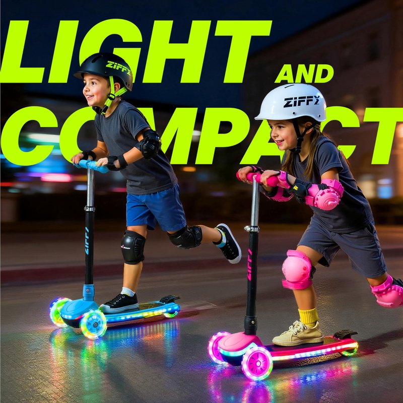 JOVA ZIFFY Kids Scooter for Boys & Girls Features LED Light-Up Wheels, 4 Adjustable Height Handlebars, and Lean-to-Steer Design with Anti-Slip Wide Surface for Stability - Up to 110LBS(Blue)