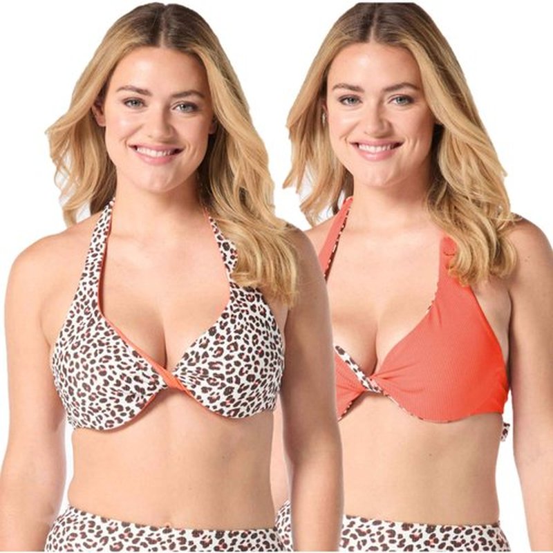 COCO REEF Verso Bra Sized Twist Reversible Underwire Bikini Top — Summer Cheetah 36-38DD