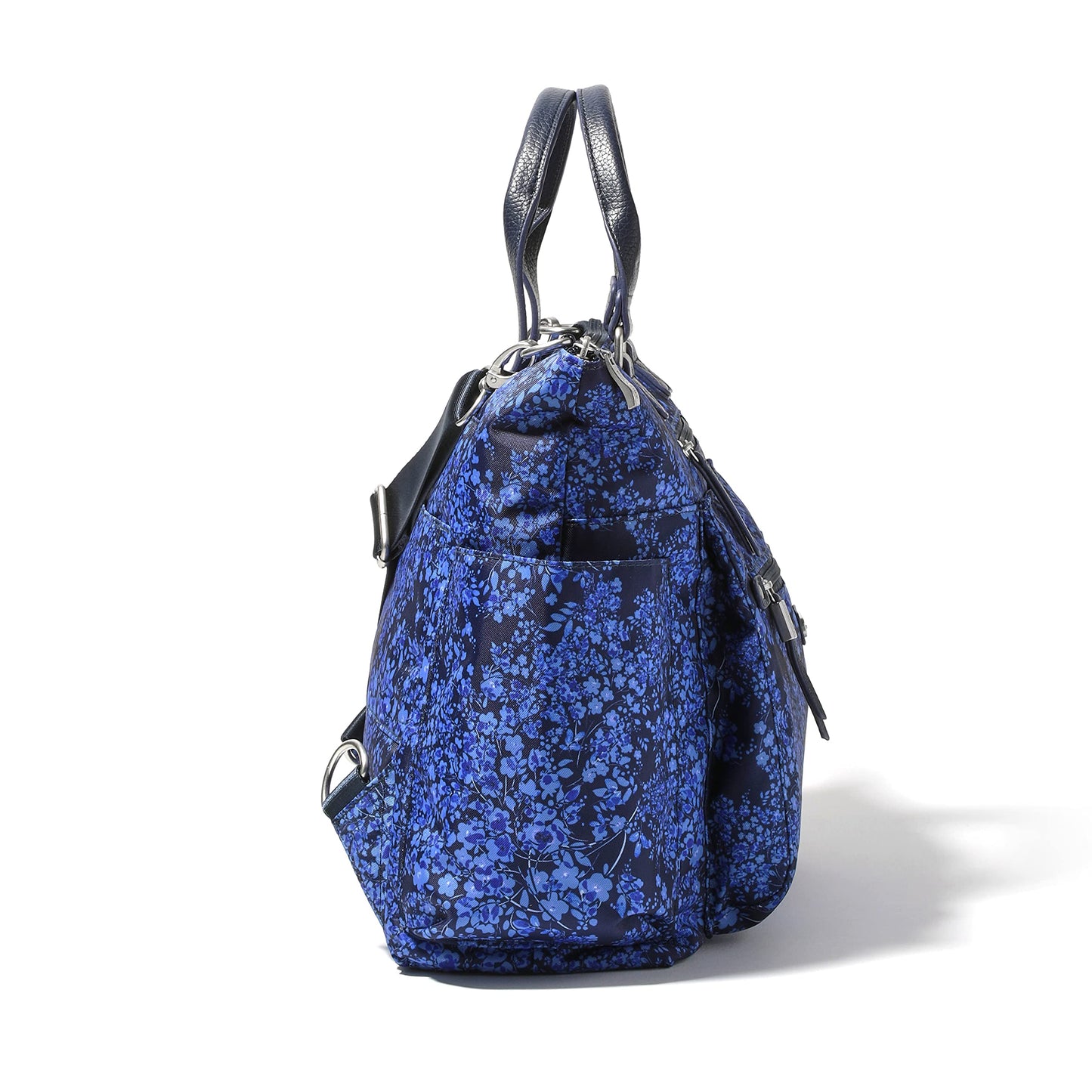 Baggallini 3-in-1 Convertible Backpack with RFID Phone Wristlet Ink Hydrangea One Size