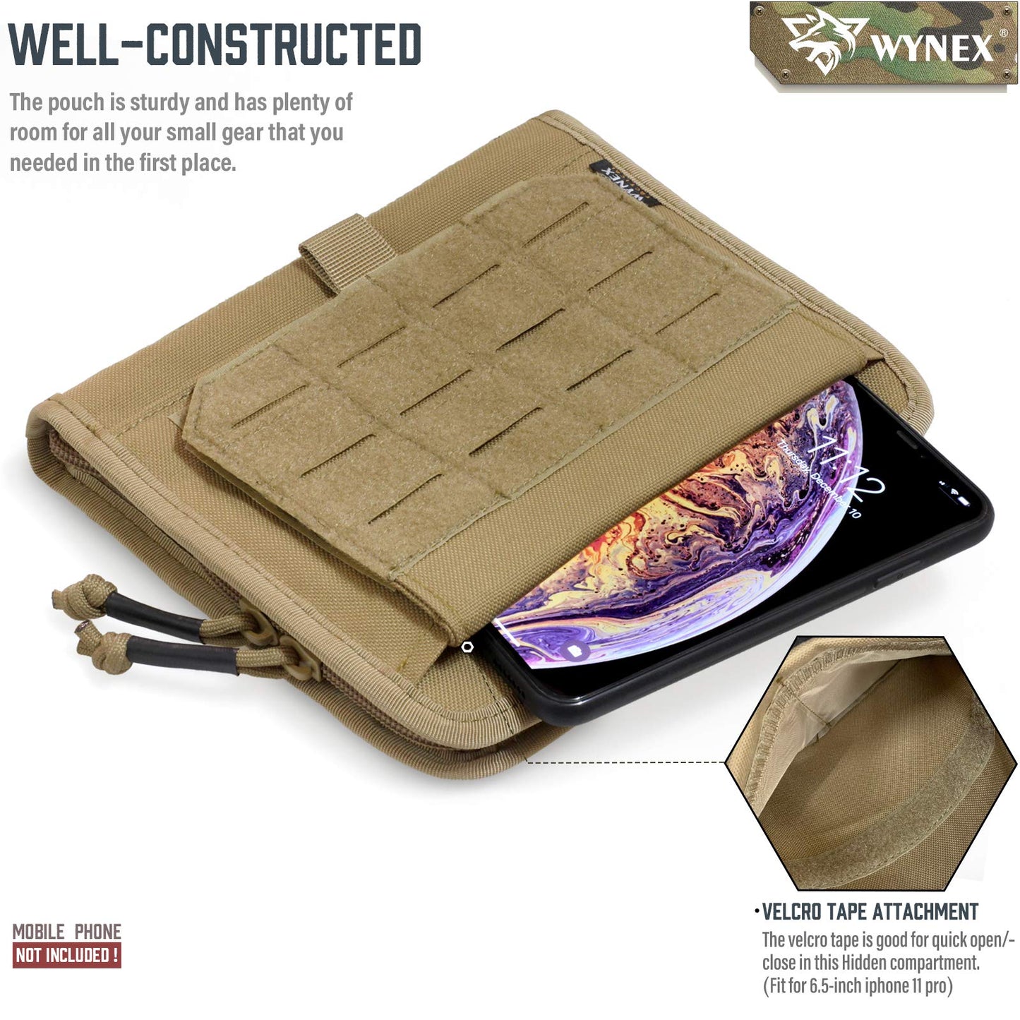 WYNEX Tactical Folding Admin Pouch, Molle Tool Bag of Laser-Cut Design, Utility Organizer EDC Medical Bag Modular Pouches Tactical Attachment Waist Pouch Include U.S Patch