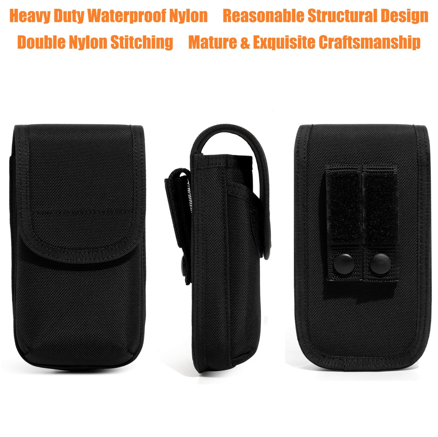 TACNEX Tactical MOLLE Phone Pouch Case Dual Mobile Holder Holster fit Belt Vest Hevay Duty Nylon Carrier Bag for Police LE Security EMS EMT Construction Range Field Outdoor Black