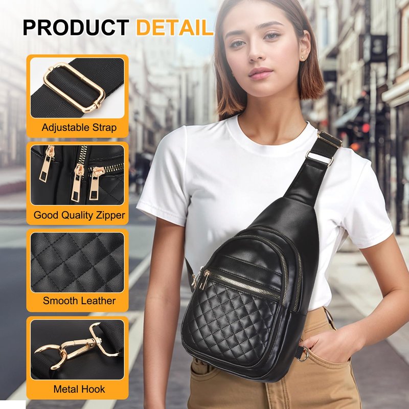 SUIKIHUM Crossbody Bags for Women Men,Leather Sling Bag Cross Body Backpack for Women, Casual Chest Bag Daypack for Travel Hiking,Black