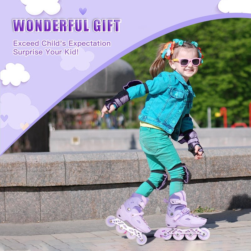 LIRENGUI Kids line Skates, Adjustable Inline Skates for Girls, Girls Inline Skates with All Lighting Wheels, Suit for Outdoor Sport, Macaroon Purple (Medium)