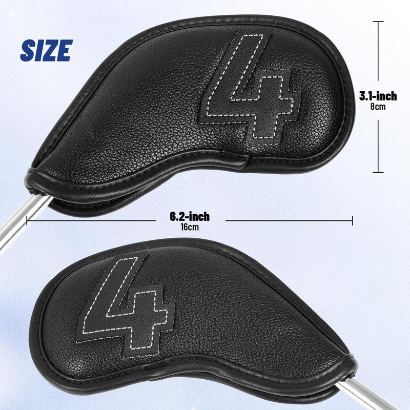 Craftsman Golf 10pcs Clean and Simple Black Iron Headcover Set Premium Leather Large No. on Both Sides Easy for Recognize Magnetic Closure