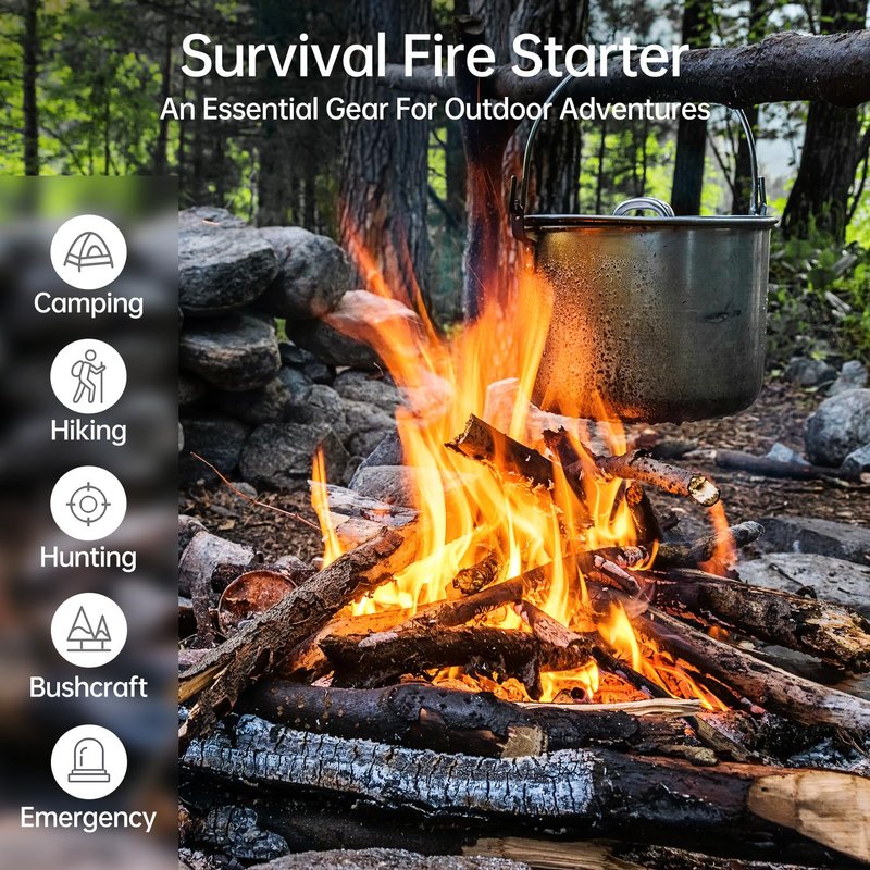 Ferro Rod Fire Starter, Survival Flint and Steel Fire Starter Kit for Hiking, Bushcraft,Camping Essentials Gear, Emergency Supplies - Ideal Gift for Explorers(Black Walnut Handle)