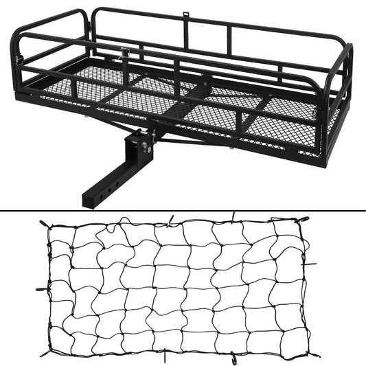 ARKSEN 60" x 25" x 14" Folding Cargo Rack Carrier with Nylon Net 500 Lbs Heavy Duty Capacity 2 Inch Receiver Luggage Basket Hitch Fold Up for SUV Pickup Camping Traveling