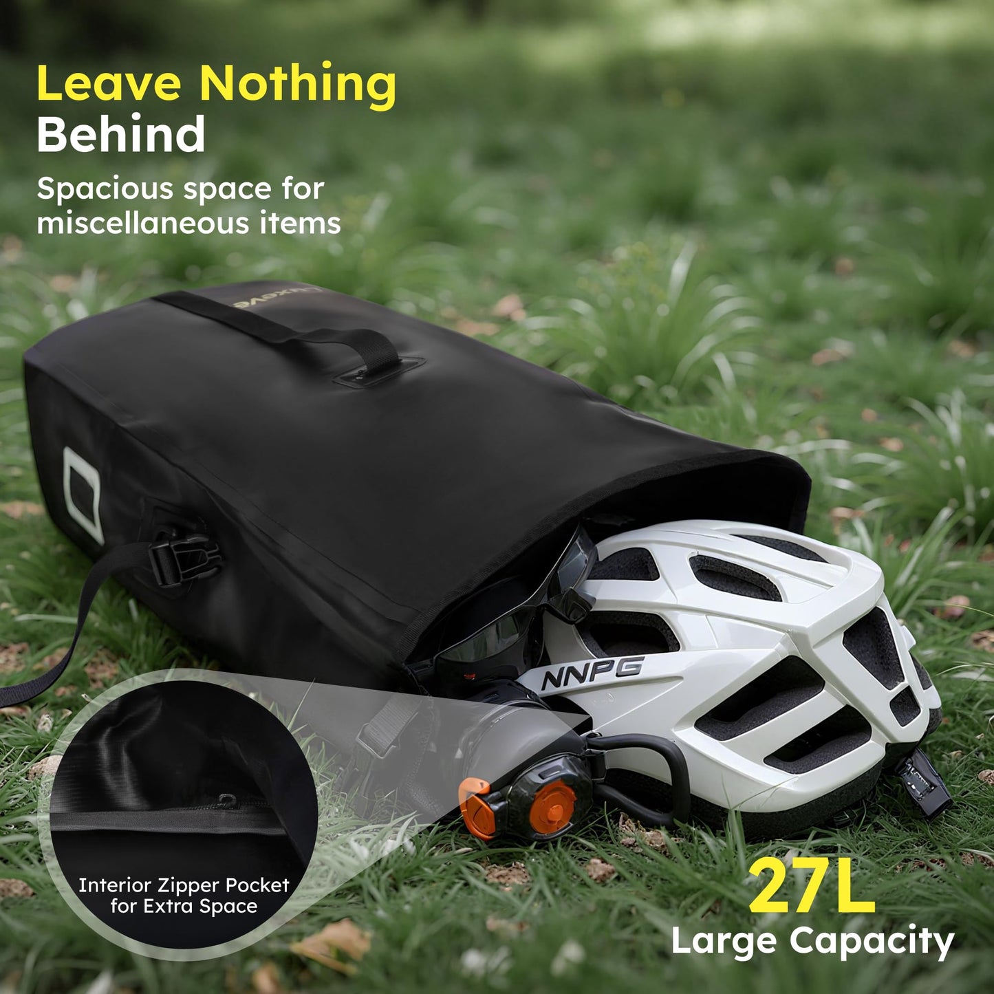 RegalRider Bike Pannier, Waterproof 27L Pannier Bike Bag with Removable Shoulder Strap, Reflective Safety Design, Adjustable Clips Fit All Bike Racks, Bicycle Pannier for Cycling Commuting Travel