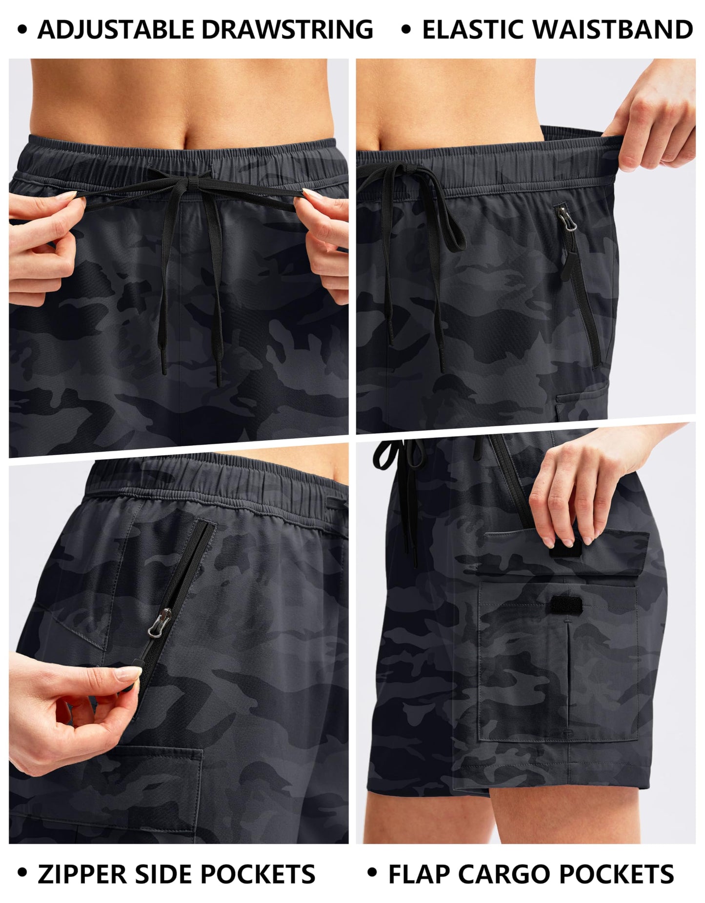 SANTINY Women's 5''/ 7''/9'' Hiking Cargo Shorts Quick Dry Lightweight Summer Shorts for Women Athletic Golf Zipper Pockets(GreyCamo_S)