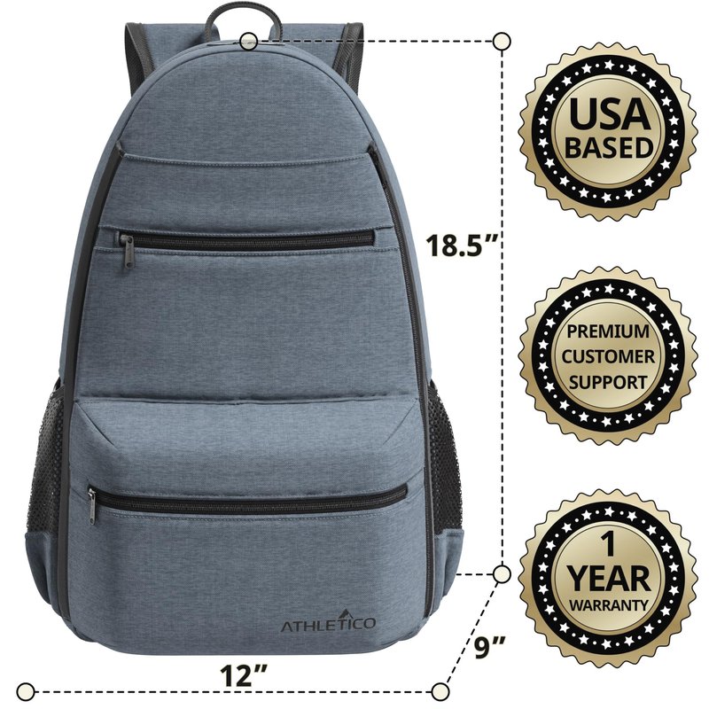 Athletico City Tennis Bag - Tennis Backpack for Men & Women Holds 2 Rackets & Shoes - Bags With Racquet Holder For Tennis, Pickleball, Squash & Badminton - Women's (Gray)
