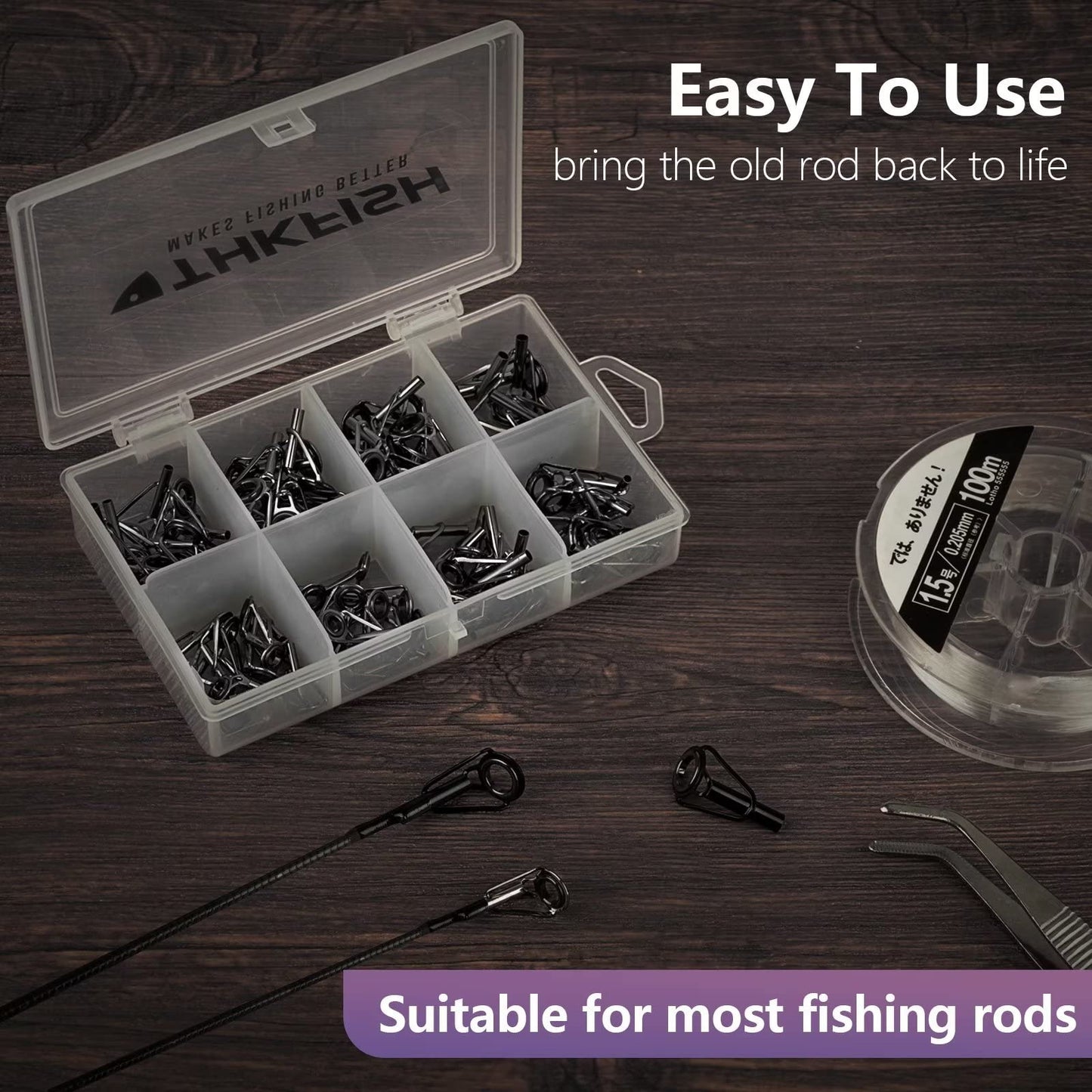 THKFISH Fishing Rod Tip Repair Kit Stainless Steel Ceramic Ring Guide