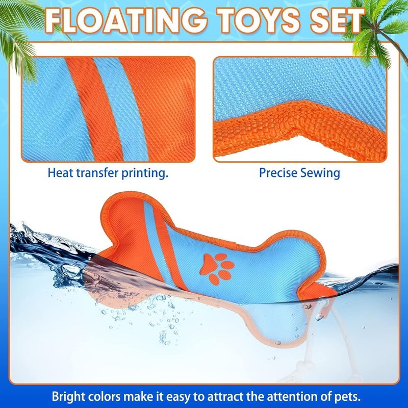 BINGPET Dog Pool Floating Toys - Durable Bone Shaped Squeaky Chew Toys for Summer Fun | 2-Pack