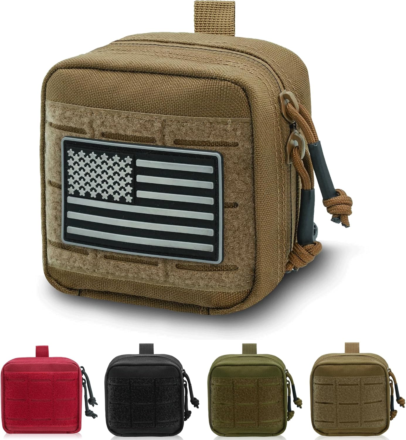 Tactical Molle Admin Pouch - Laser Cut Design with Flag | 4x4 Inches, Interior Divider & Removable Pocket