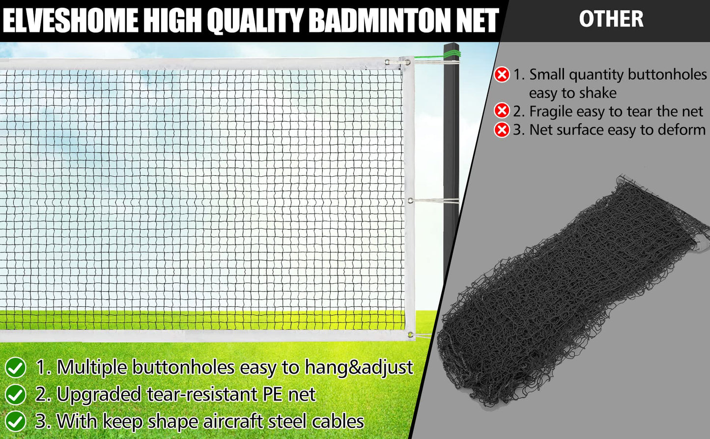 Professional Badminton Net for Backyard, Portable With Bag, Volleyball Net Outdoor, Replacement for Beach Schoolyard Competition, Size 20FT X 2.5FT
