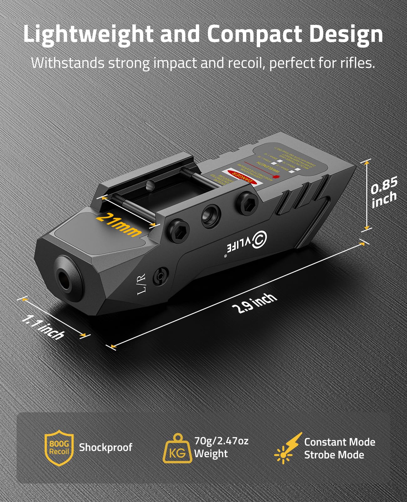 CVLIFE Rechargeable Rifle Laser Sight Compatible with Picatinny Rail, Low Profile Red Laser Sight for 21MM Picatinny Rail, Red Laser Beam with Strobe Function