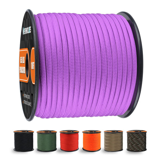 WEREWOLVES 650lb Paracord/Parachute Cord - 9 Strand Paracord Rope - 100', 200' Spools of Parachute Cord, Type III Paracord for Camping, Hiking and Survival (Lilac Purple, 100 Feet)