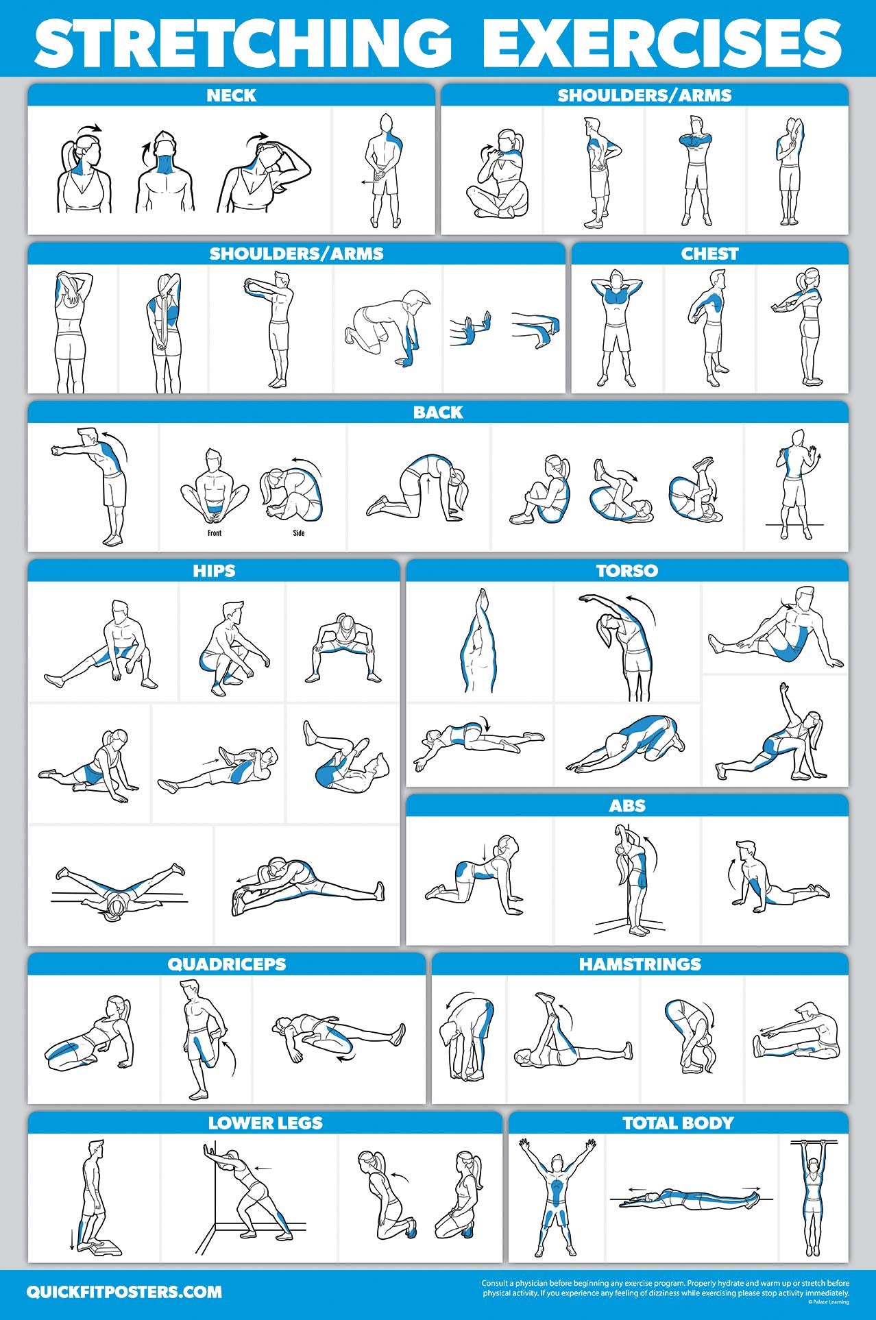 QuickFit 10 Pack - Exercise Workout Poster Set - Dumbbell Volume 1 & 2, Suspension, Kettlebell, Resistance Bands, Stretching, Bodyweight, Barbell, Yoga Poses, Exercise Ball (Laminated, 18" x 24")