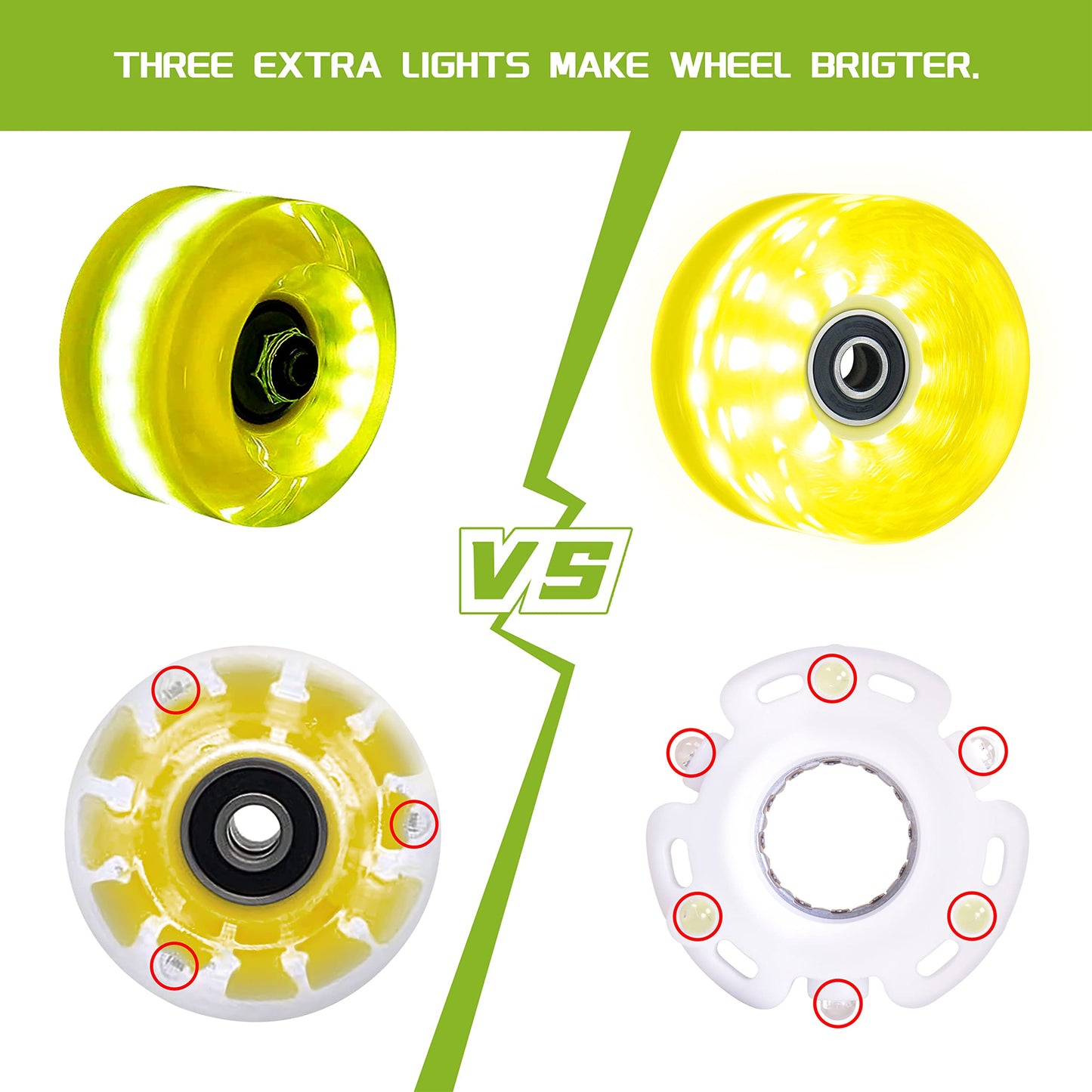 CLAS Fox Roller Skate Wheels Luminous Light up with Shining Dots and ABEC-9 Bearings Installed 65mm X 35mm 82A 8 PCS Outdoor or Indoor for Double Row Skating (Fluo. Yellow)