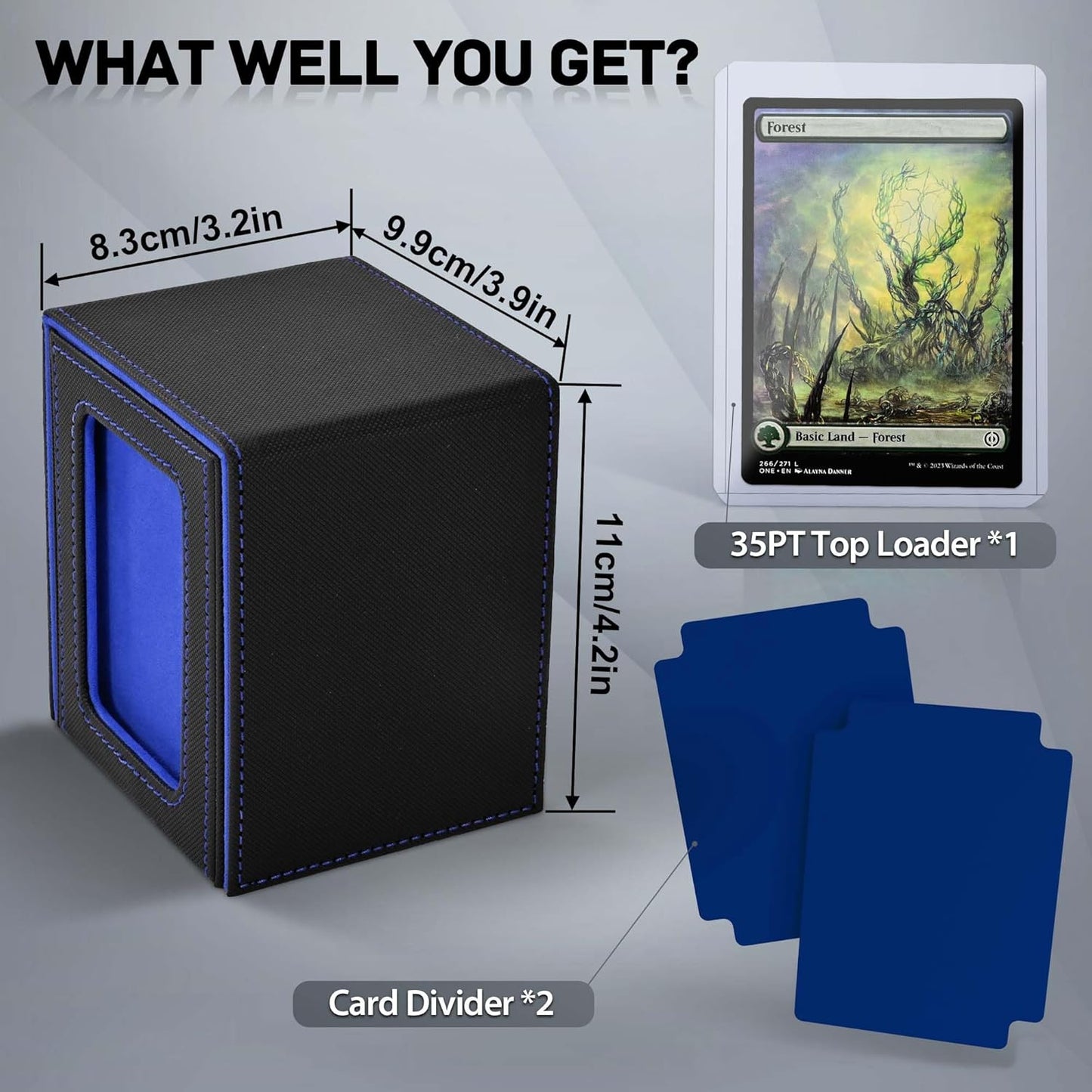 ZLCA MTG Deck Box - Trading Card Storage Box with Commander Window | Holds 100 Double-Sleeved Cards (Black & Blue)