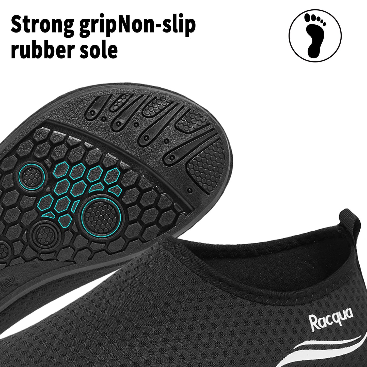 Racqua Water Shoes Swim Sea Pool Beach Shoes Aqua Lightweight Socks Shoes Non-Slip Breathable Quick-Dry Shoes for Men Women Black