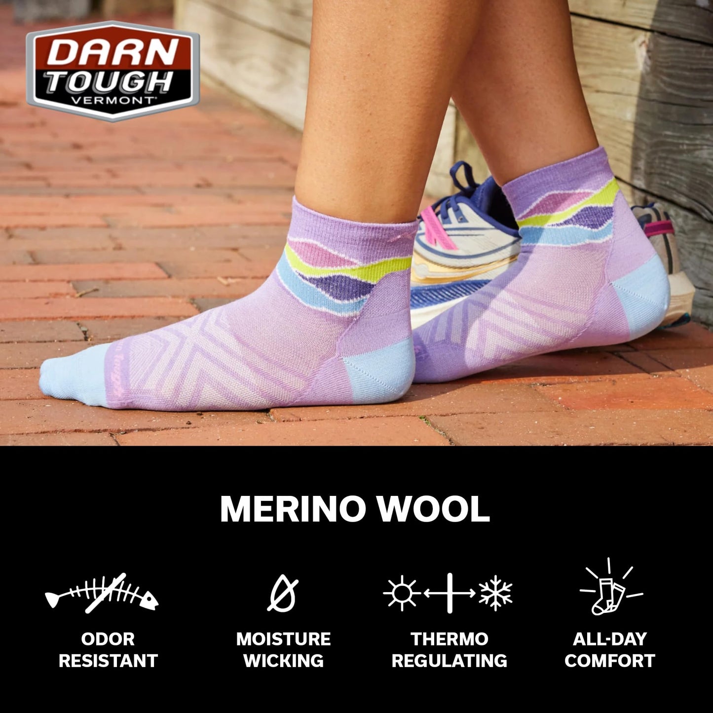 Darn Tough Women's 1/4 Ultra-Lightweight Run Sock (Style 1044) - Lavander, Small