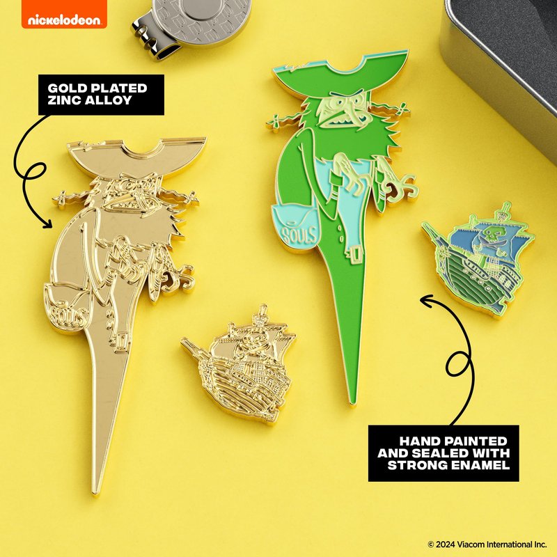 PuttBuddies Spongebob Squarepants Spongebob Flying Dutchman Divot Tool and Ball Marker – Magnetic Collectible Golf Gift Set with Hat Clip & Tin for Golfers