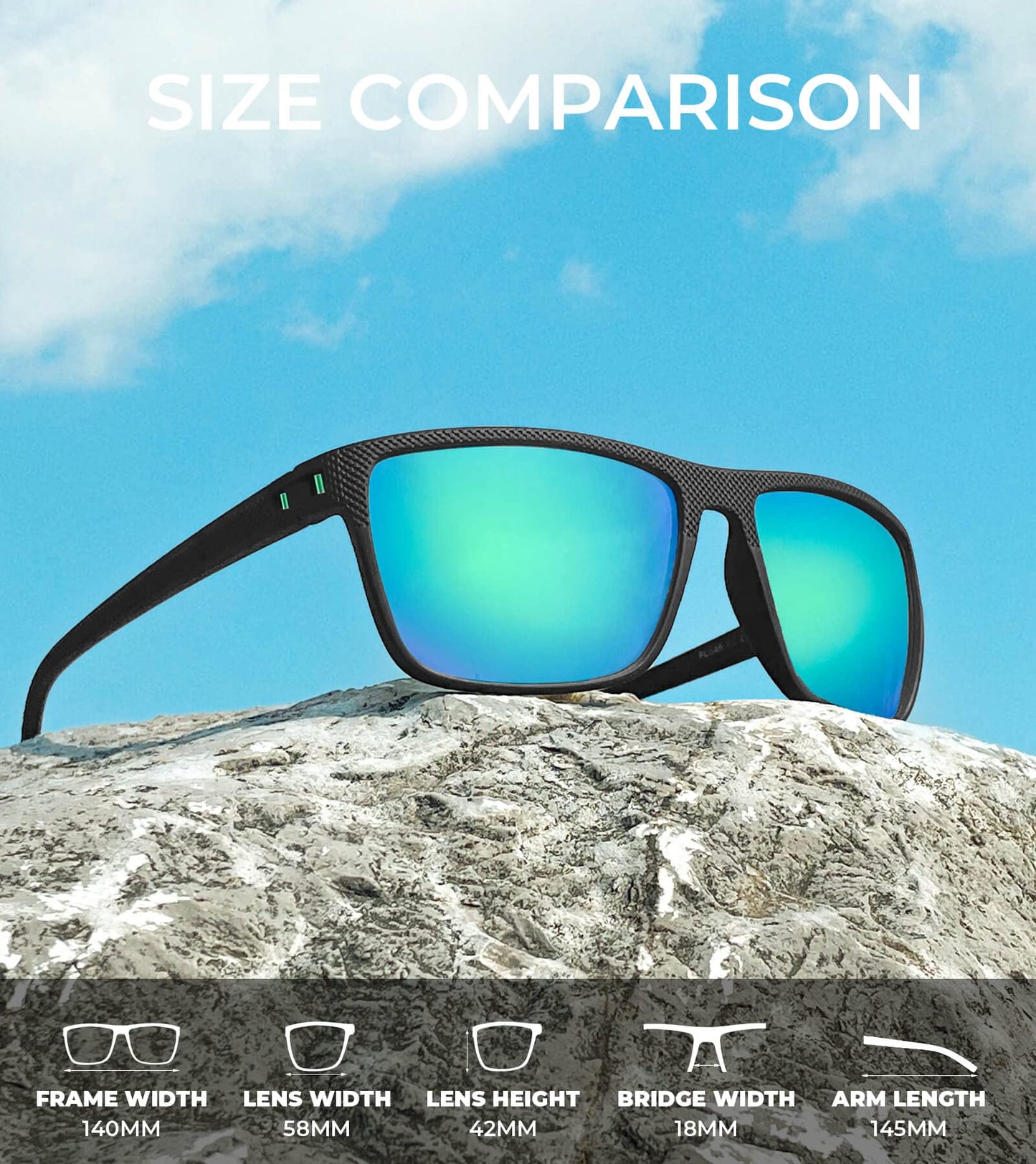 KALIYADI Polarized Sunglasses Men, Lightweight Mens Sunglasses Polarized UV Protection Driving Fishing Golf (Black/Ice Blue/Green