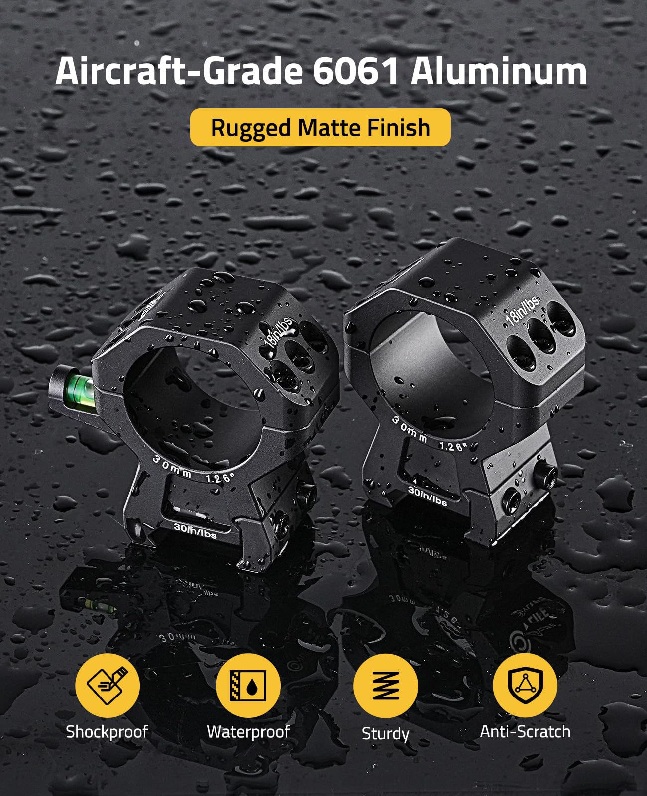 CVLIFE 30mm High Profile Scope Rings - Precision Scope Mount with Integrated Level Bubble for Picatinny and More Rails - 2 Pieces